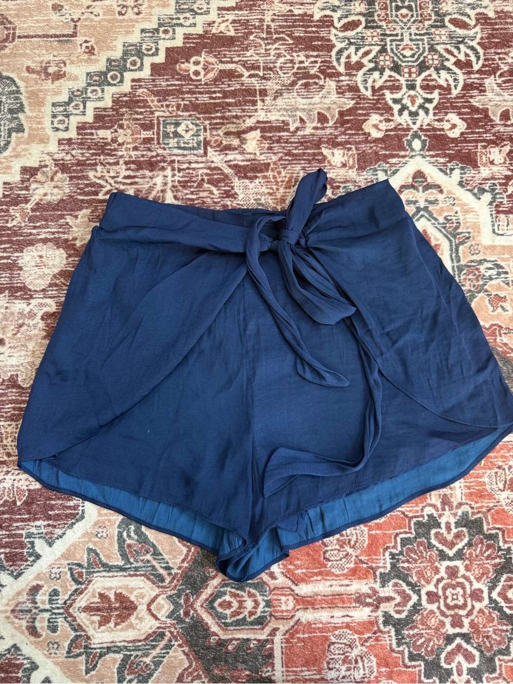 fab'rik Silky Navy Wrap Tie-Front Shorts